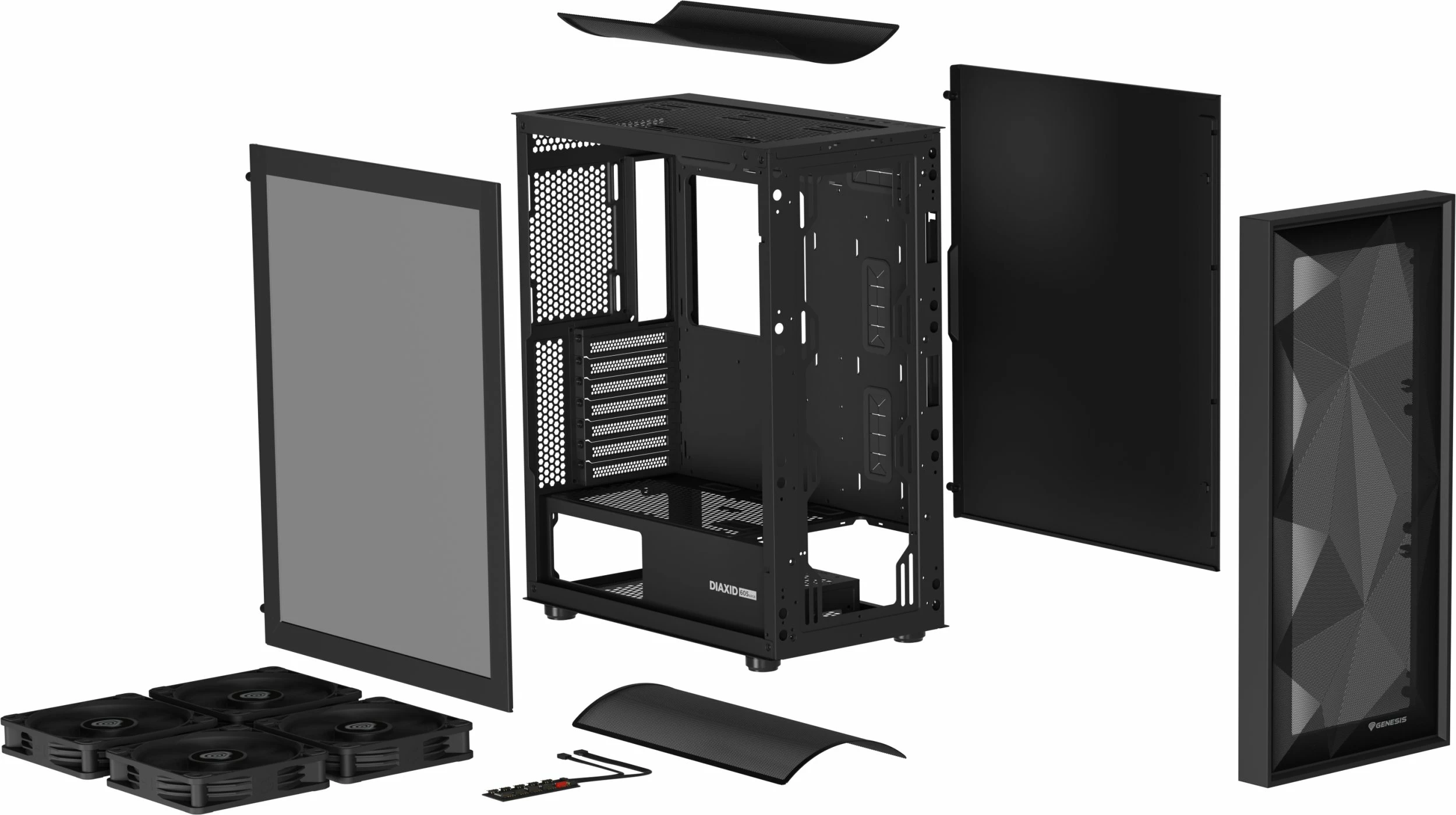 Kasë GENESIS Diaxid 605F NPC-2046 midi tower ATX, USB-C, pa furnizim, e zezë