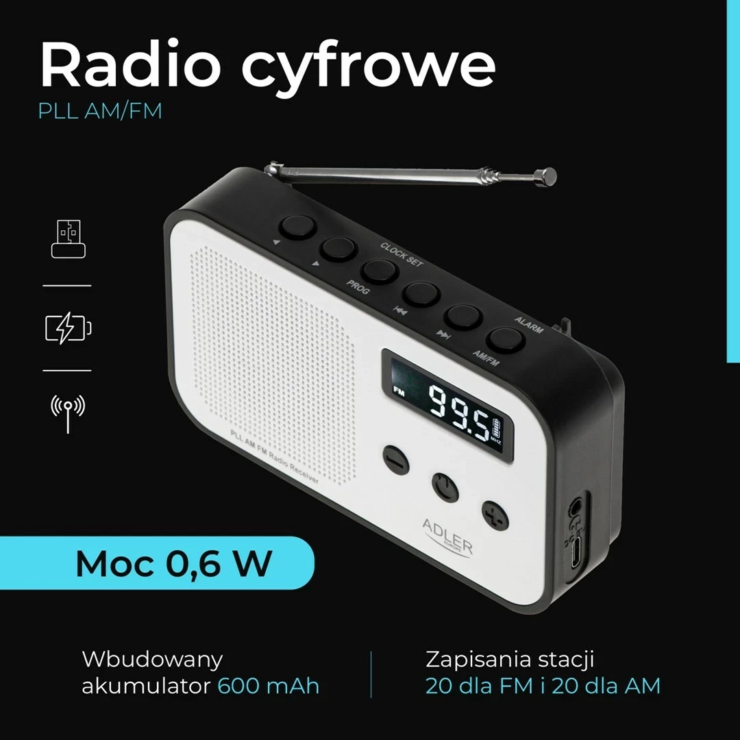 Radio Adler AD 1907, Portativ, Bardhë