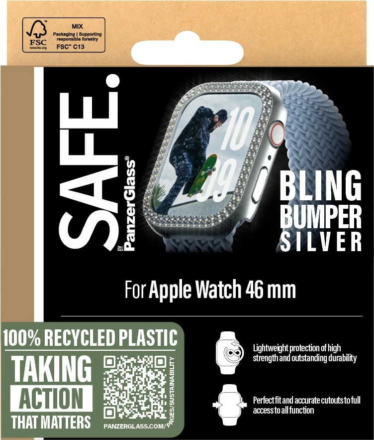 Mbështjellës PanzerGlass për Apple Watch 10/46mm, transparent, bling