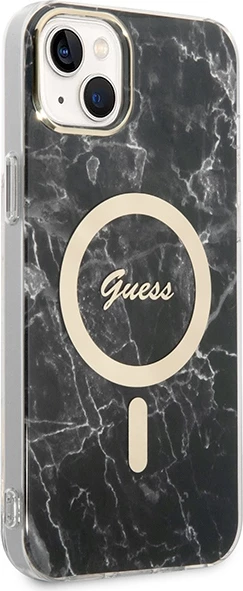Set mbështjellës Guess Marble Collection me karikues wireless MagSafe për iPhone 14, 6.1", e zezë