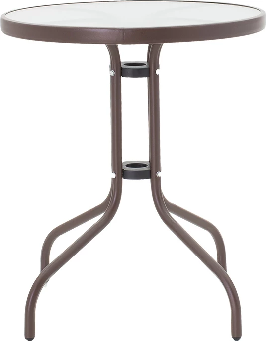 Tavolinë për kopsht, metal dhe xham, ngjyrë kafe, D60x70cm