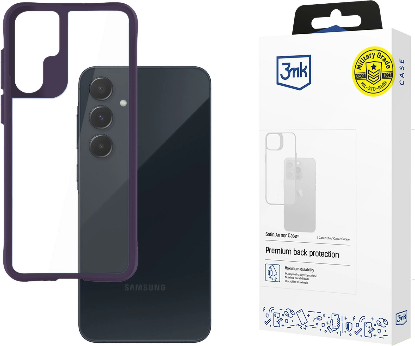 Mbështjellës 3mk Satin Armor Case+ për Samsung Galaxy A55 5G, Transparent/Purpurtë