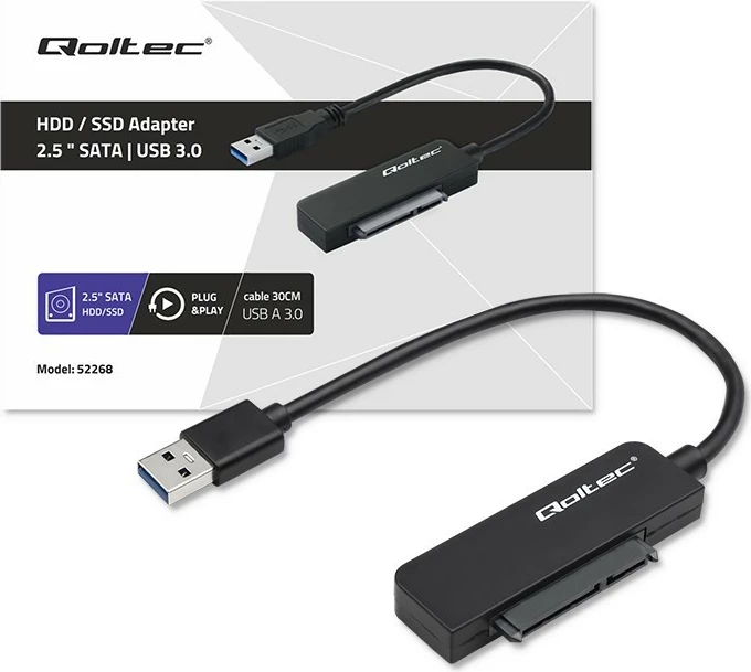 Adapter Qoltec 52268 për SSD/HDD 2.5", USB 3.0, 2TB, Zi