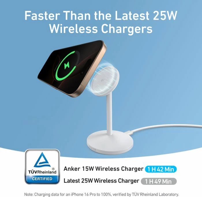 Karikues wireless me stand ANKER MagGo A25X1H21 15W Qi2/MagSafe-compatible, rrotullim 360°, bardhë