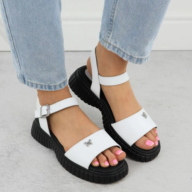 Sandale lëkure Filippo DS6811, të bardha, femra