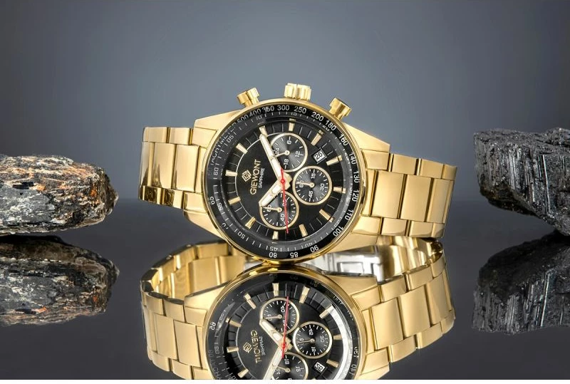 Orë dore meshkuj Giewont GW9140-B4, e zezë dhe e artë