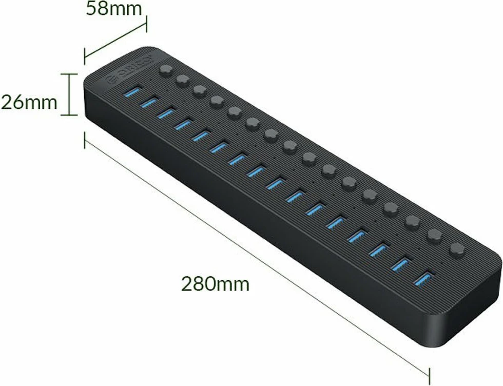 USB hub Orico CT2U3-16AB-EU-BK-BP 16x USB-A 3.2 Gen1 5 Gbps, aktiv, zi
