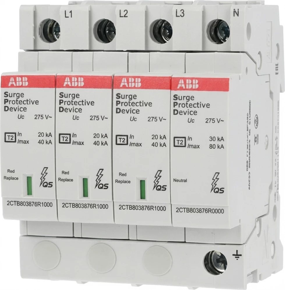 Mbrojtës nga mbingarkesa ABB OVRT23N40-275PQS, SPD Tip 2, 230/400V, 4P, 275V