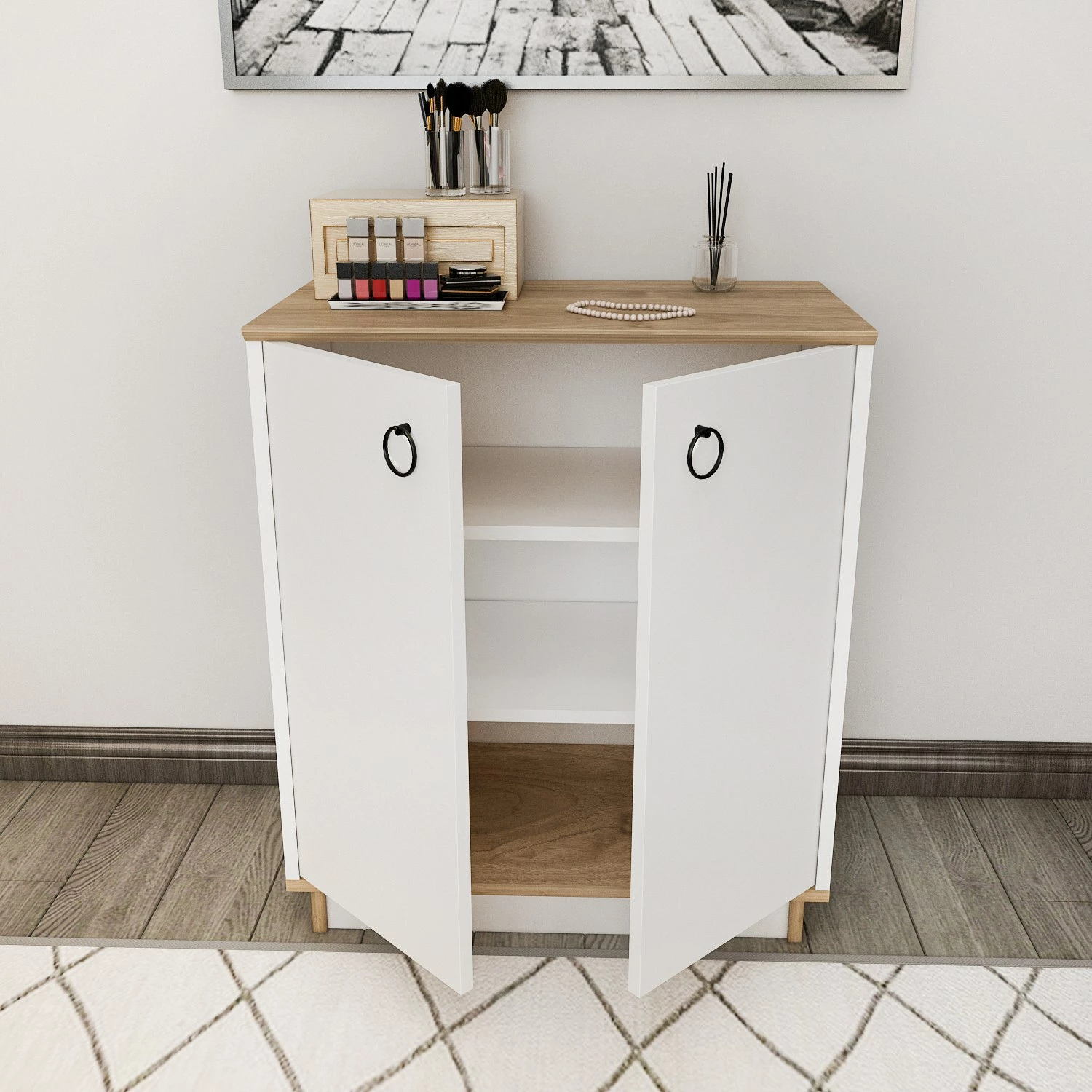 Konsol Skye Decor, nuancë e bardhë dhe arre