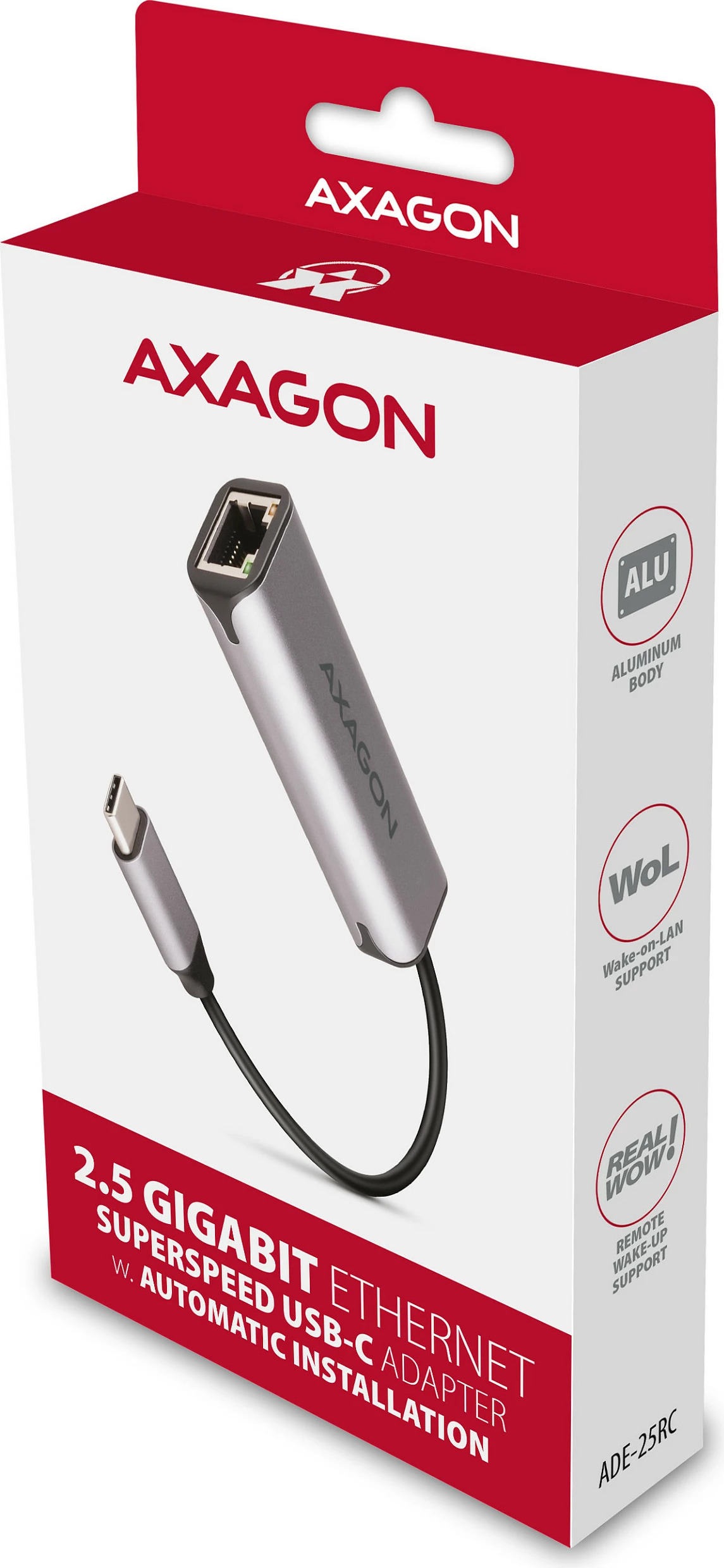Adapter rrjeti Axagon ADE-25RC, USB 3.2 USB-C në RJ45, gri/argjend