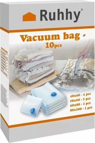 Qese vakumi Ruhhy 23538, set 10 copë madhësi të ndryshme, transparente/kalter
