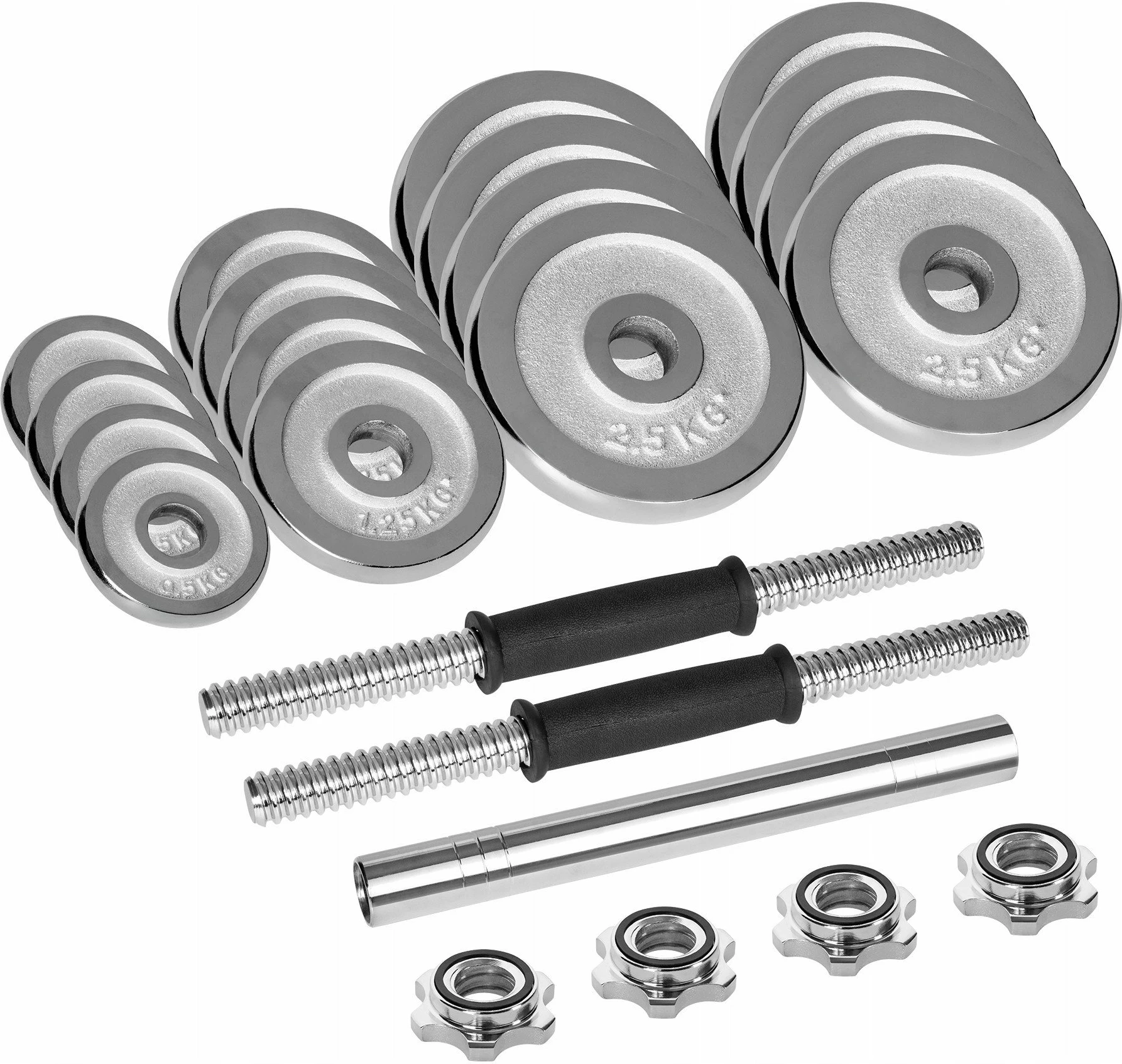 Set hantelash të rregullueshme Rebel Active RBA-2326-30 30 kg me shtangë lidhëse dhe valixhe, krom