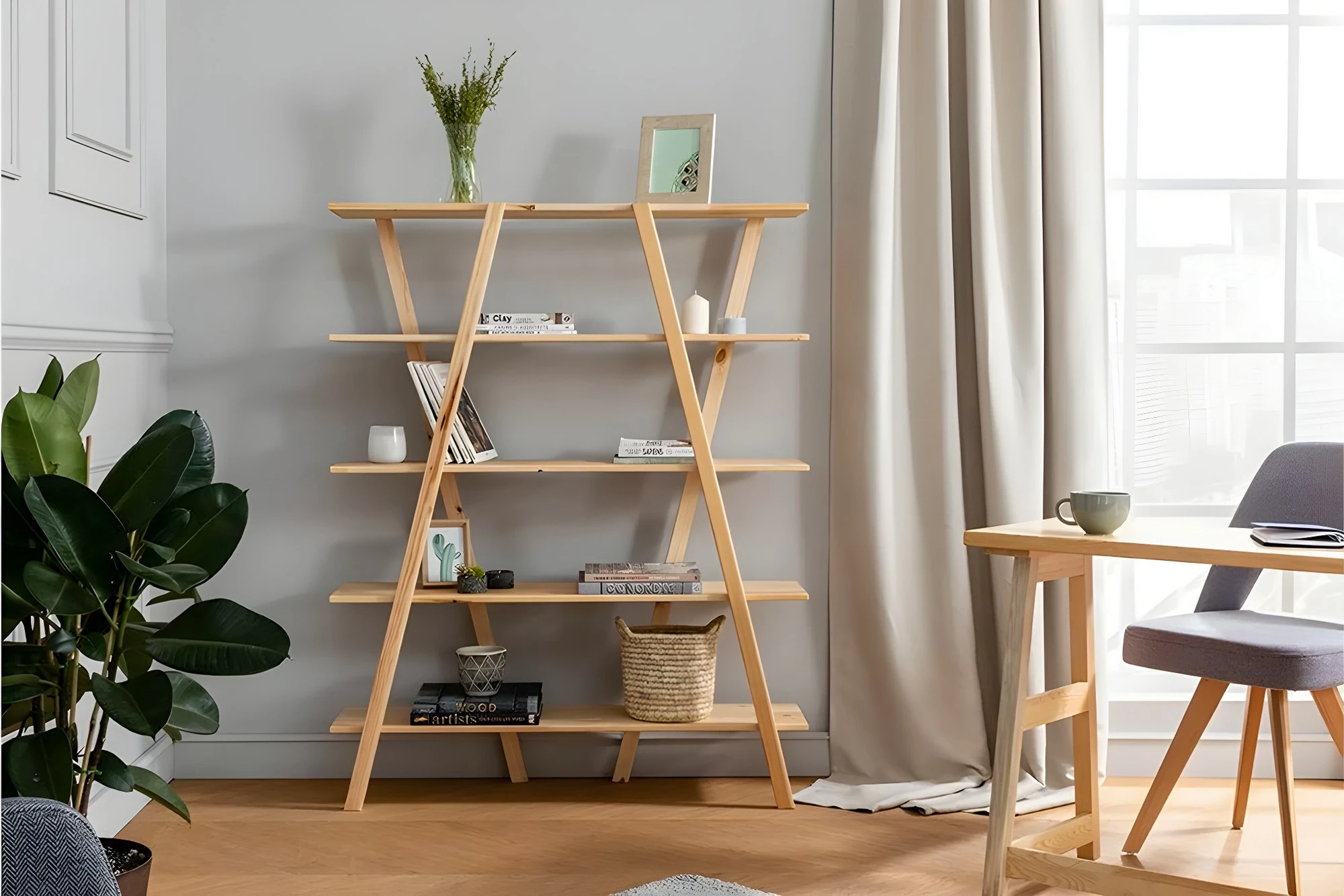 Tavolinë studimi me raft libra Hanah Home, Perla - ngjyrë lisi