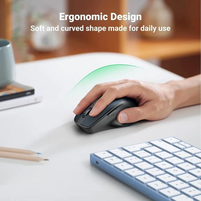 Maus wireless UGREEN 15807, Bluetooth 5.0 + 2.4 GHz, 5 butona, me USB receiver, blu e errët