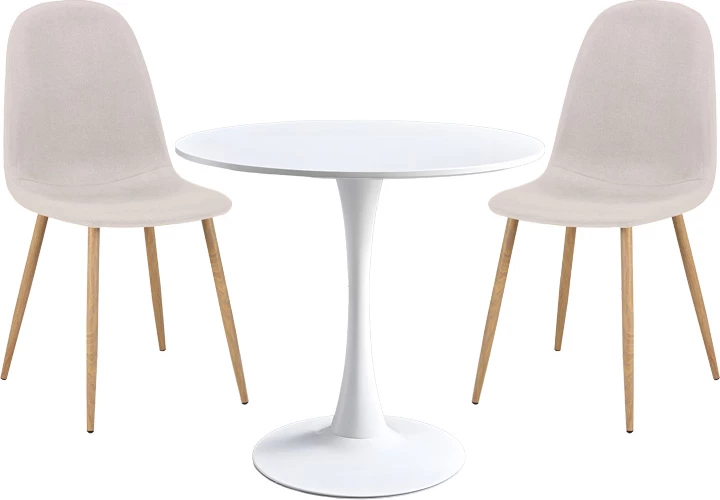 Set tavoline me karrige Elijah-Bella, e bardhë/bezhë, 3 copë, Φ60x74cm