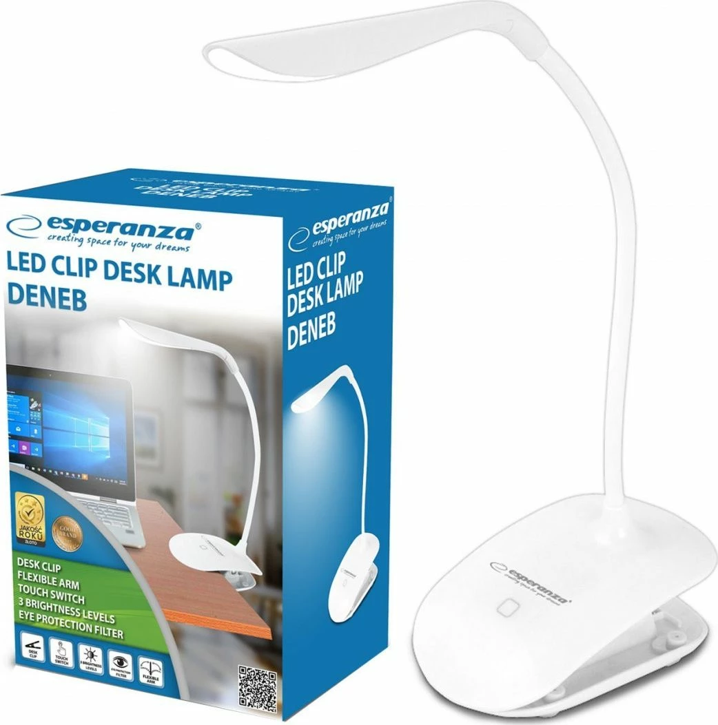 Lampë tavoline LED Esperanza Deneb ELD104W 3W USB me kapëse, e bardhë