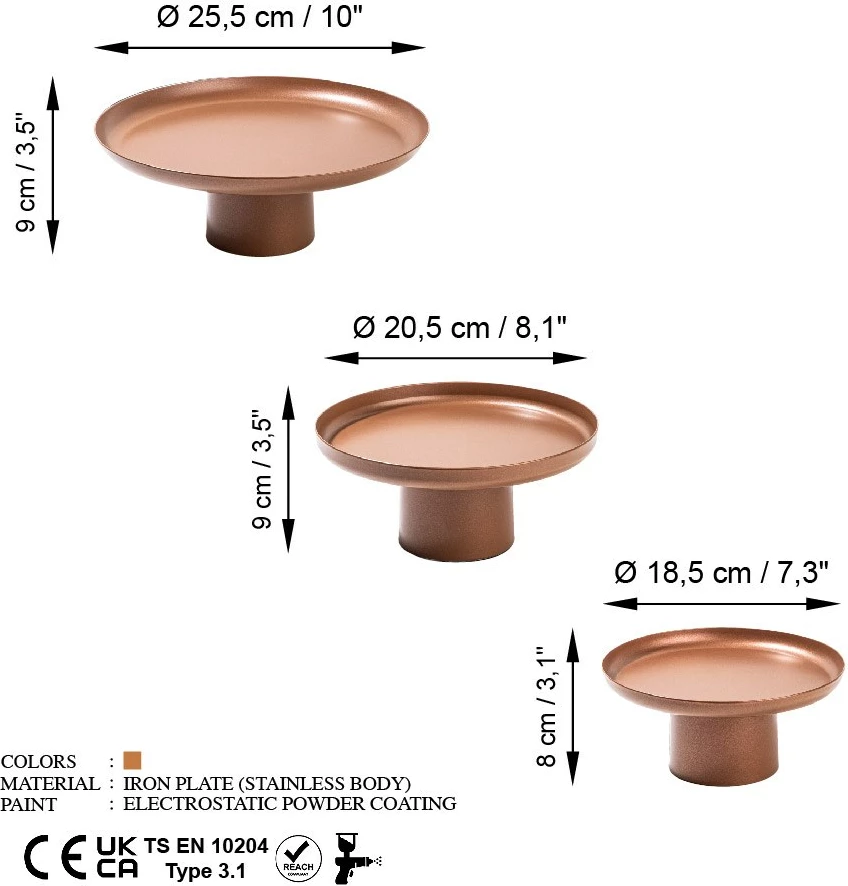 Set aksesorë dekorativ metalik Nısıros-A, 3 copë, bakër