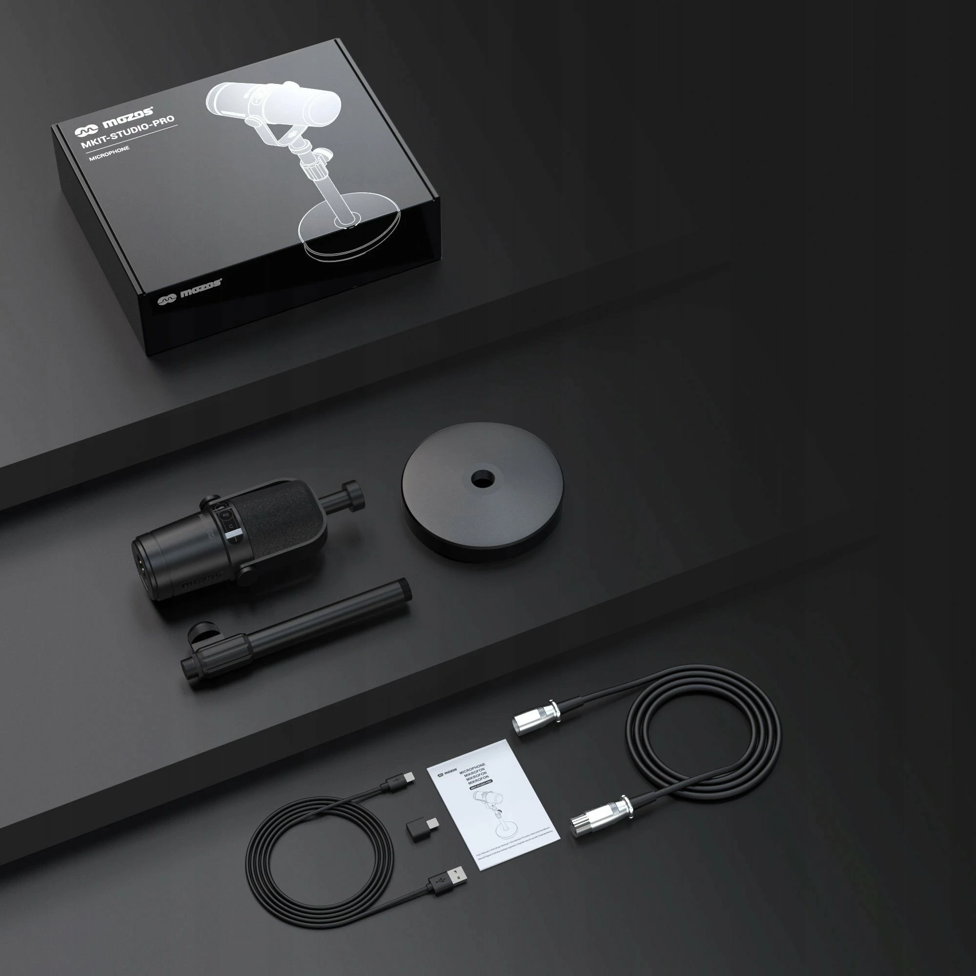 Mikrofon Mozos MKIT Studio Pro dinamik kardioid 192kHz/24-bit USB-C/XLR/3.5mm, set me stativ tavoline, i zi