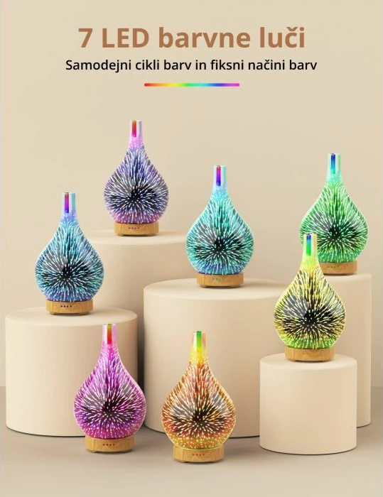 Difuzor vajrash esencial ANJOU Fireworks ADA022 120 ml, LED 7 ngjyra, xham 3D, blu