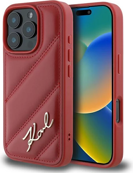 Mbështjellës Karl Lagerfeld Quilted Signature për iPhone 16 Pro, Kuq