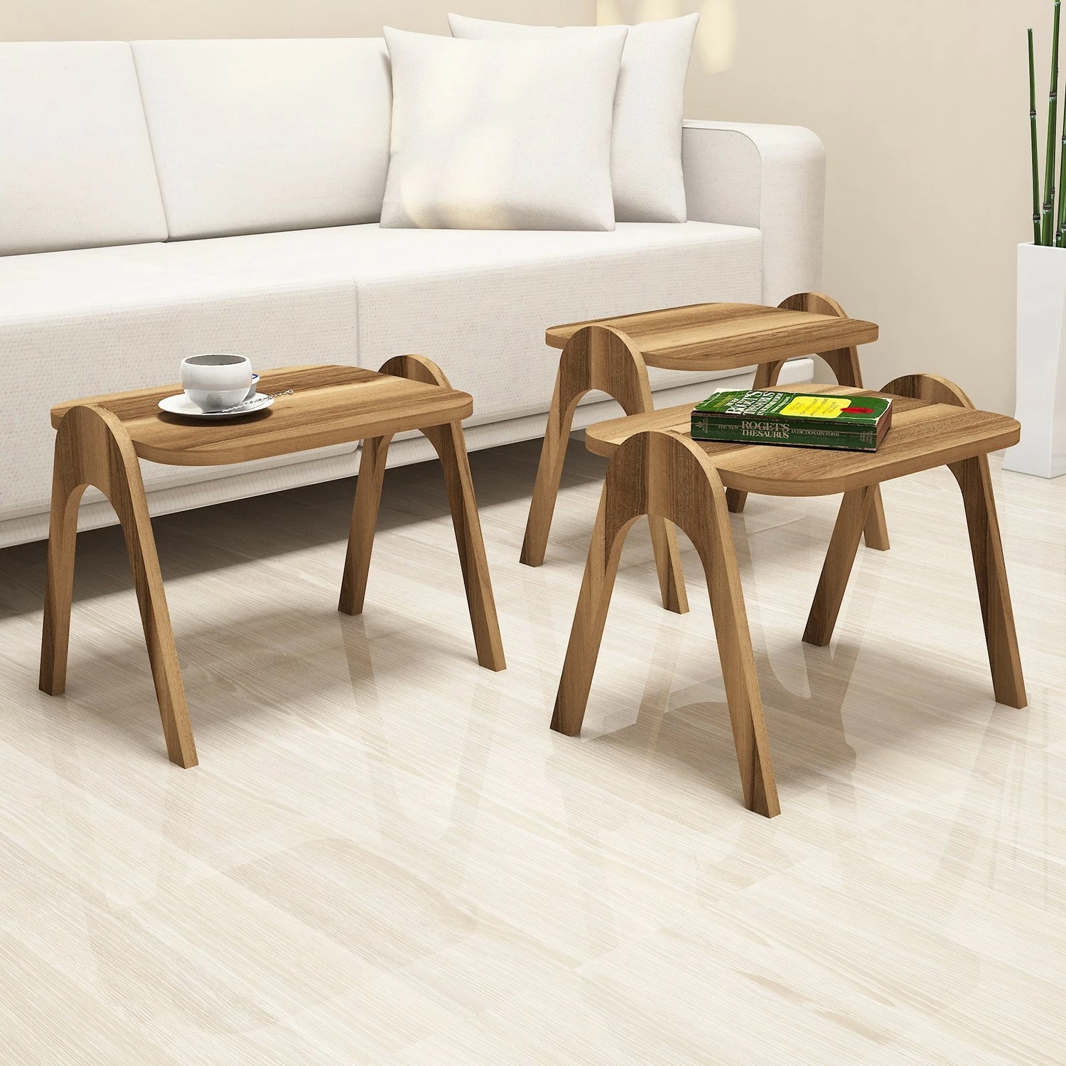 Set tavolinash të mbivendosura (3 copë), Hanah Home, ngjyrë arre, Paris
