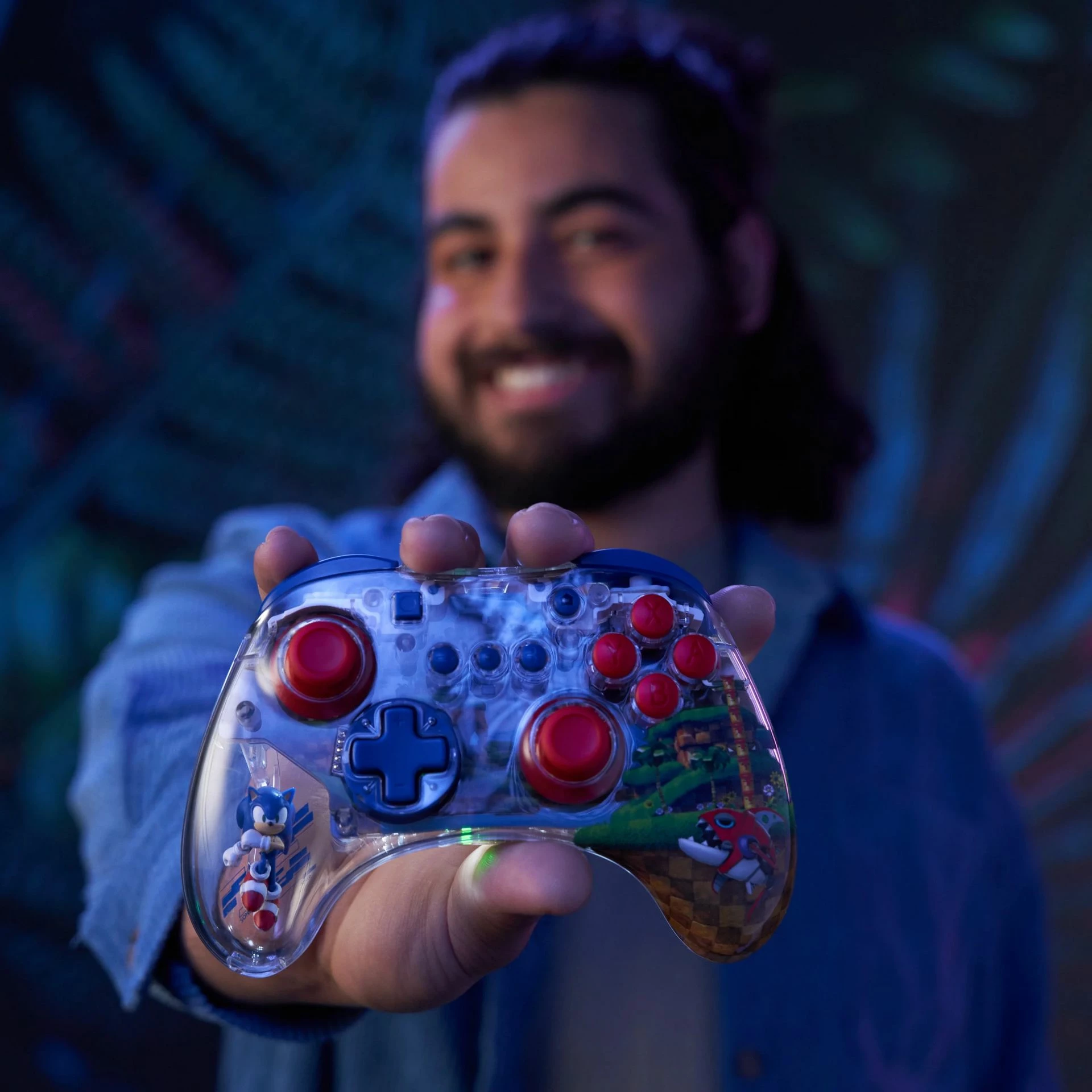 Kontroller pa tela PDP REALMz Sonic Green Hill Zone për Nintendo Switch, transparent