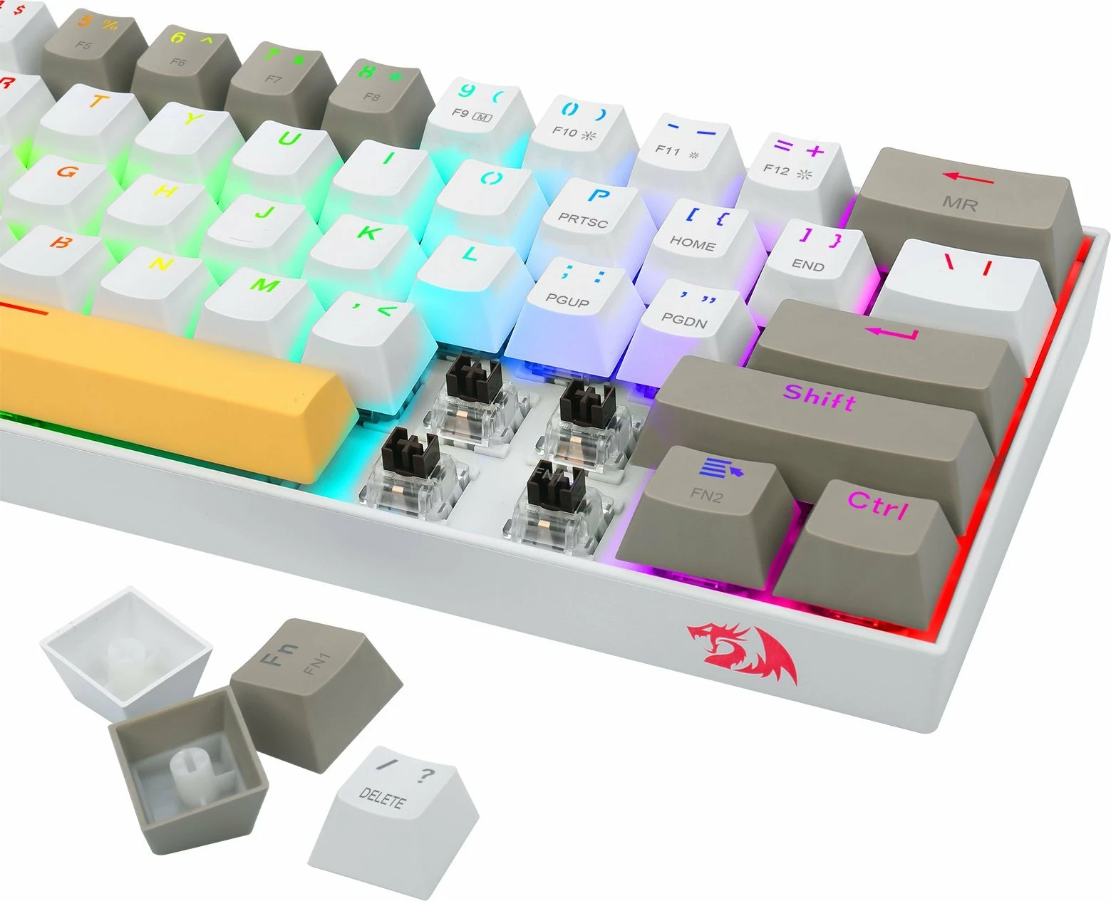 Tastierë mekanike Redragon Draconic Pro K530, Brown Switch, 60%, RGB, USB-C/BT/2.4GHz, bardhë/gri/verdhe