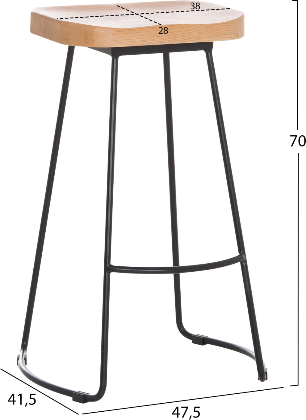 Karrige për bar, dru-metal natyral-e zezë, 45x36x71H cm, FH9333.01