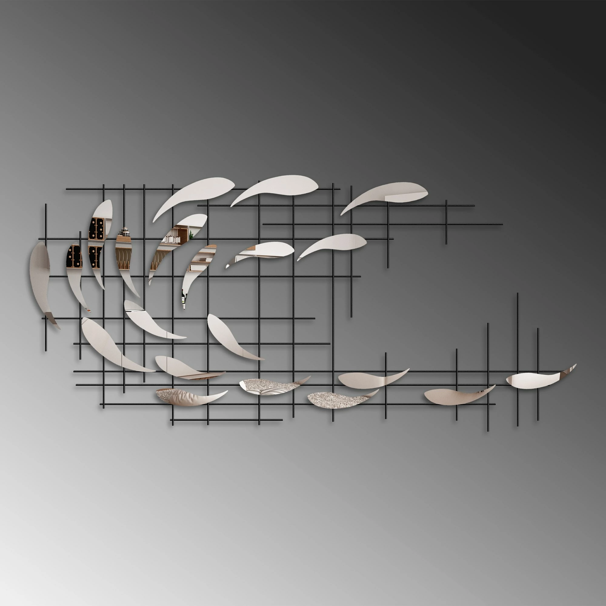 Aksesor dekorativ muri prej metali Wallity, Sheen - 3, shumëngjyrësh, 100x45x4 cm