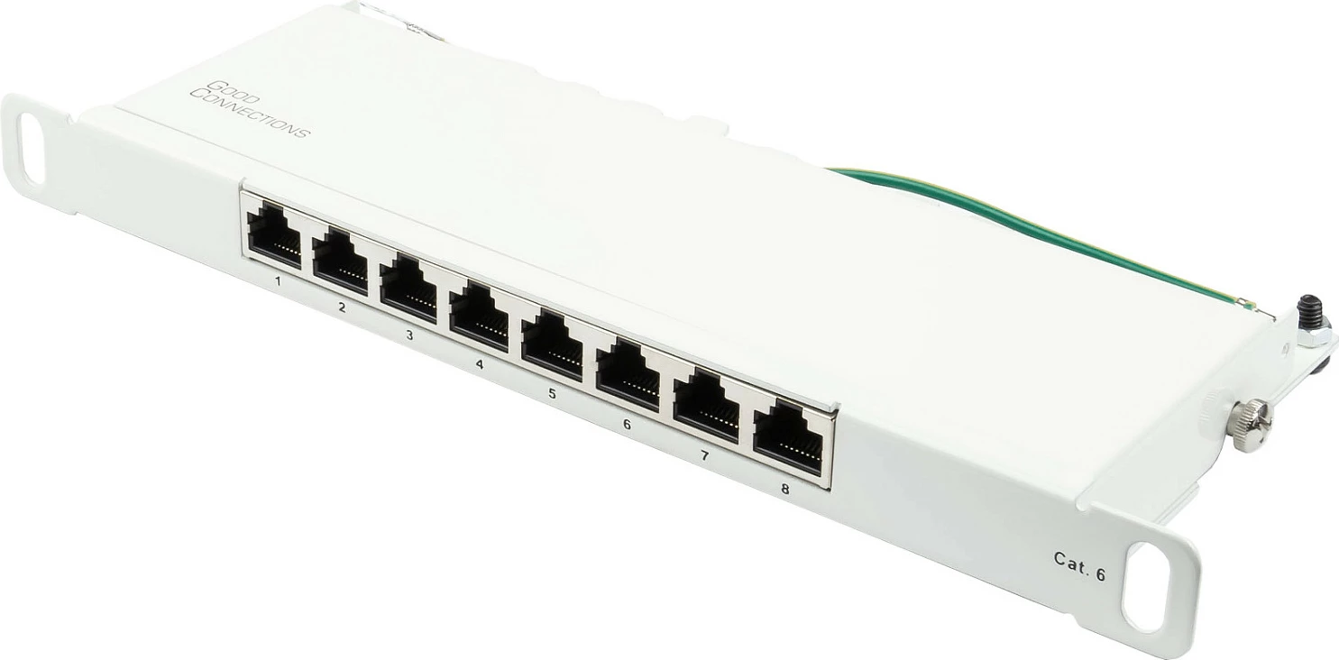 Patch panel GoodConnections GC-N0125, Cat6, 8 porta RJ-45, 0.5U, e bardhë