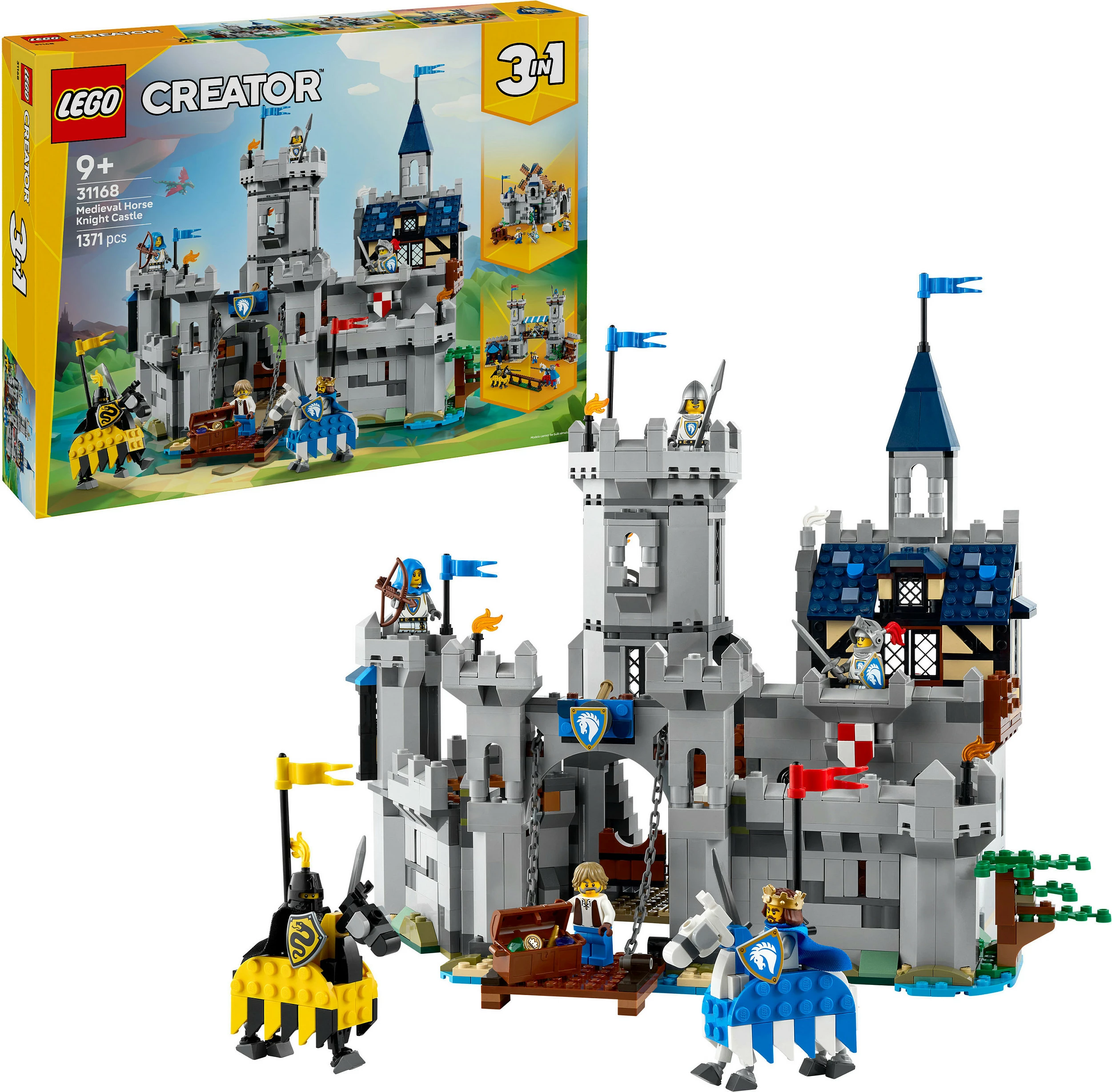 Set LEGO Creator 3in1 Medieval Horse Knight Castle 31168, 1371 copë, multikolor