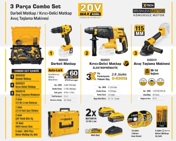 X-Tech Set 3pcs Aku, Trapan, Fleks, 2 Bateri + Adapter SGS5450