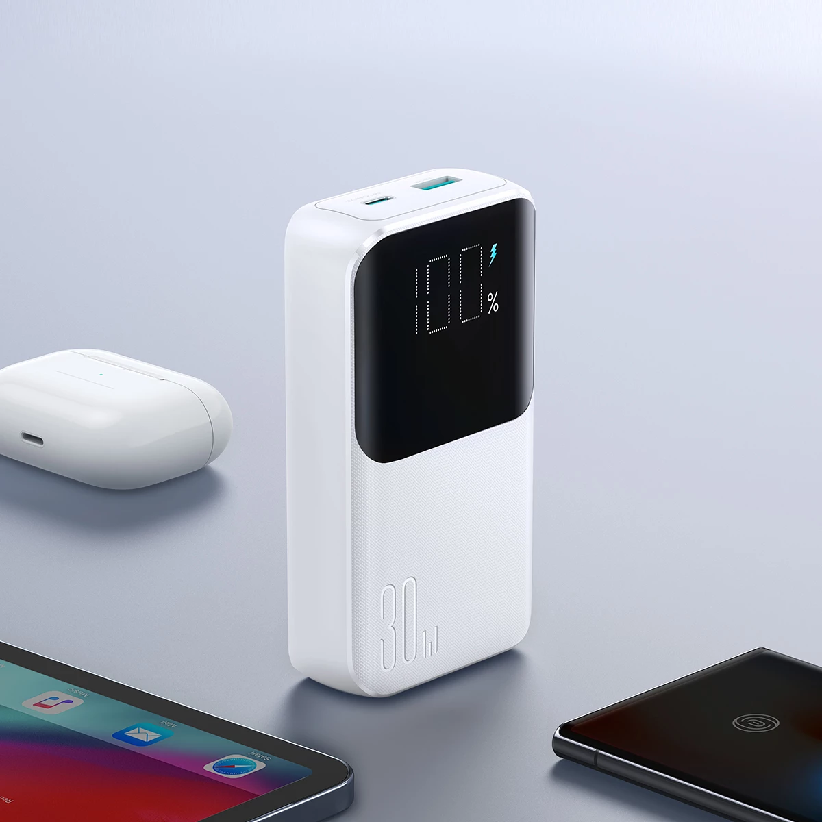 Powerbank Joyroom JR-PBC06, 10000mAh, 30W, me kabllo të integruara, Bardhë