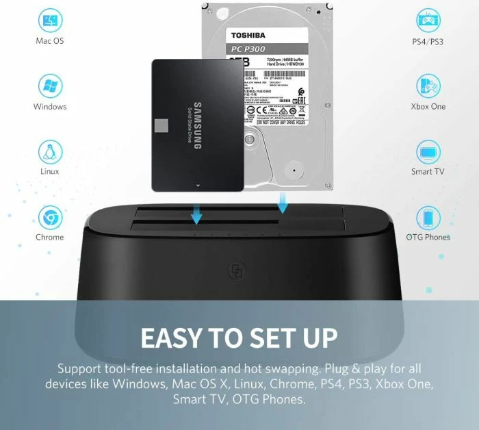 Stacion dokimi për HDD/SSD UGREEN 50857 Dual Bay USB 3.0 në SATA, 2x12TB, 2.5"/3.5", i zi, në kuti