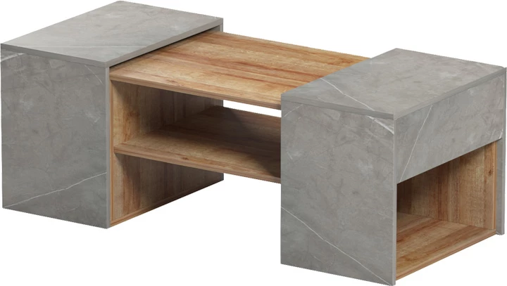 Set tavolinash kafe Morfi, 3 copë, ngjyrë lis, efekt mermeri bezhë, 105x45x37cm