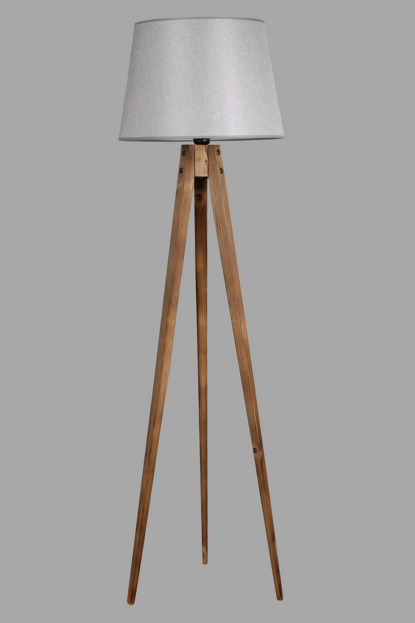 Llambë dyshemeje Opviq, tripod, trup druri, abazhuri gri, Yanık Pramit Hasır