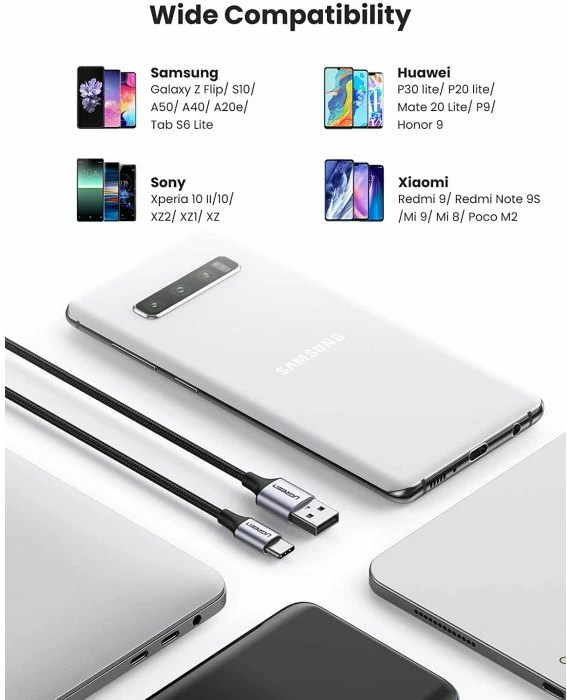 Kabllo USB 2.0 A në USB-C, UGREEN 60128, 2 m, e zezë, polybag