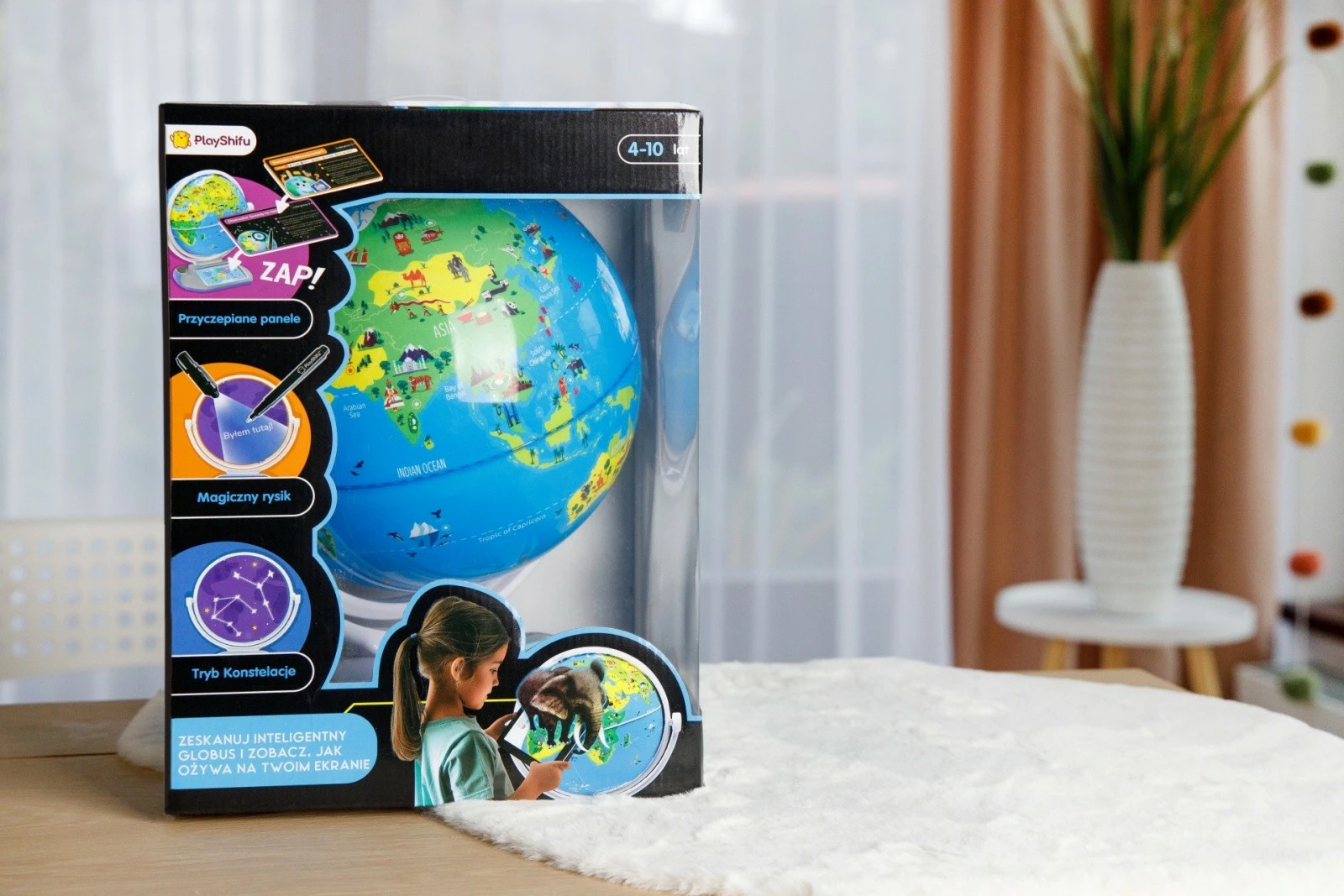 Globus interaktiv edukativ Dante PlayShifu Orboot Explorer, AR me aplikacion, stilolaps UV, bateri të integrume, blu/jeshil