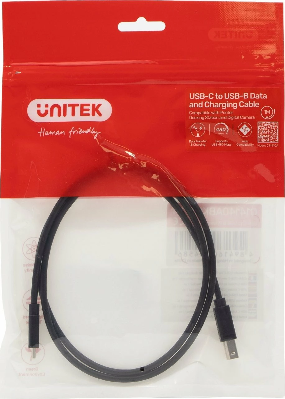 Kabllo Unitek C14140ABK03-1M USB-C në USB-B, 1 m, USB 2.0, e zezë