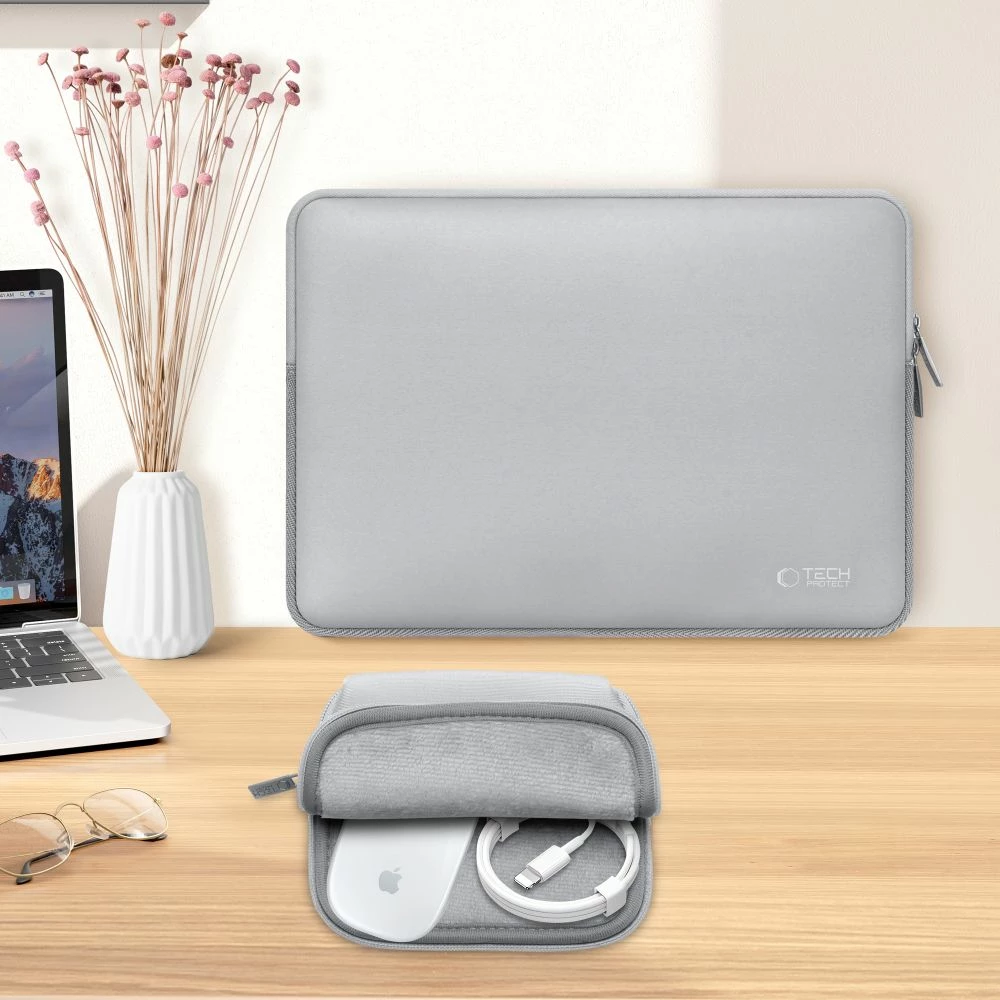 Kasë laptopi Tech-Protect NeoSlim 13-14 inç me çantë aksesorësh, Gri set