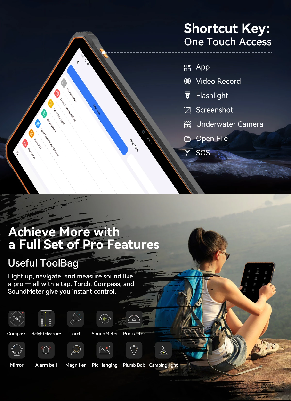 tablet robust Oscal Spider 10 11\" 8GB+256GB 20000mAh IP68/IP69K Android 15, e zezë