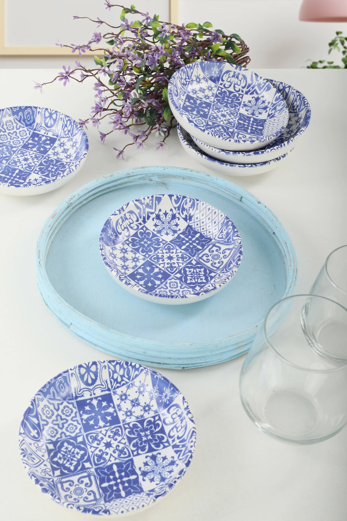 Set pjatash për salcë, Hermia Concept, bardhë dhe kaltër e errët, 13x13x3.1cm (6 copë)