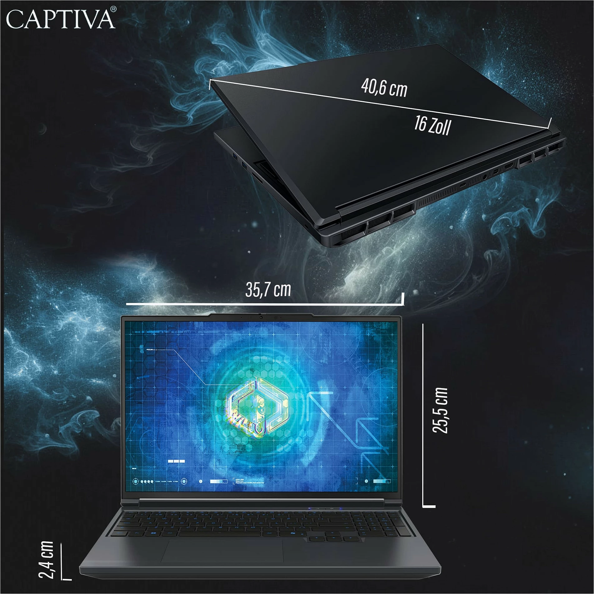 Laptop gaming Captiva I99-480GE, 16" WQXGA, i9-14900HX, 32GB RAM, 1TB SSD, RTX 5070 Ti, Win 11, i zi