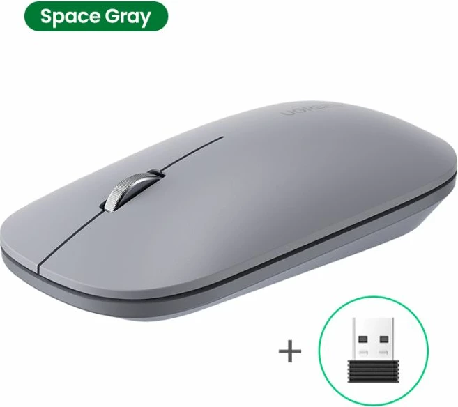 Maus UGREEN 90373 wireless 2.4GHz silent, 4000 DPI, ultra i hollë, Light Gray, me USB receiver, box