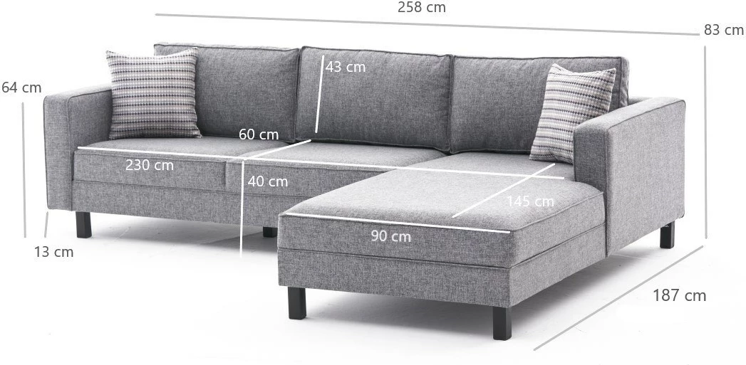 Këndore Atelier del Sofa, liri Kale, e djathtë, ngjyrë gri