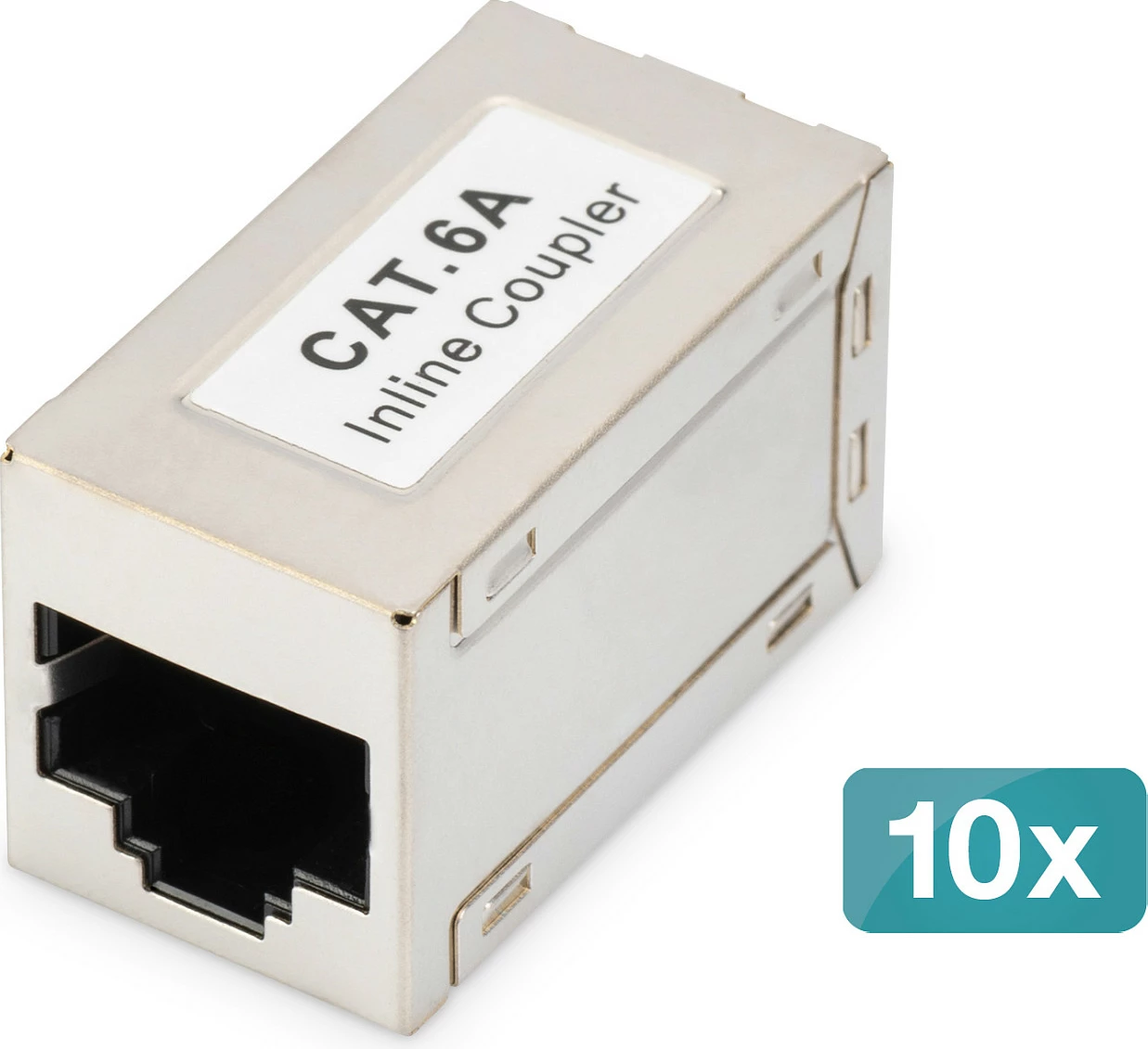 Bashkues RJ-45 Digitus Cat6A i mbrojtur, inline, 10 copë, silver