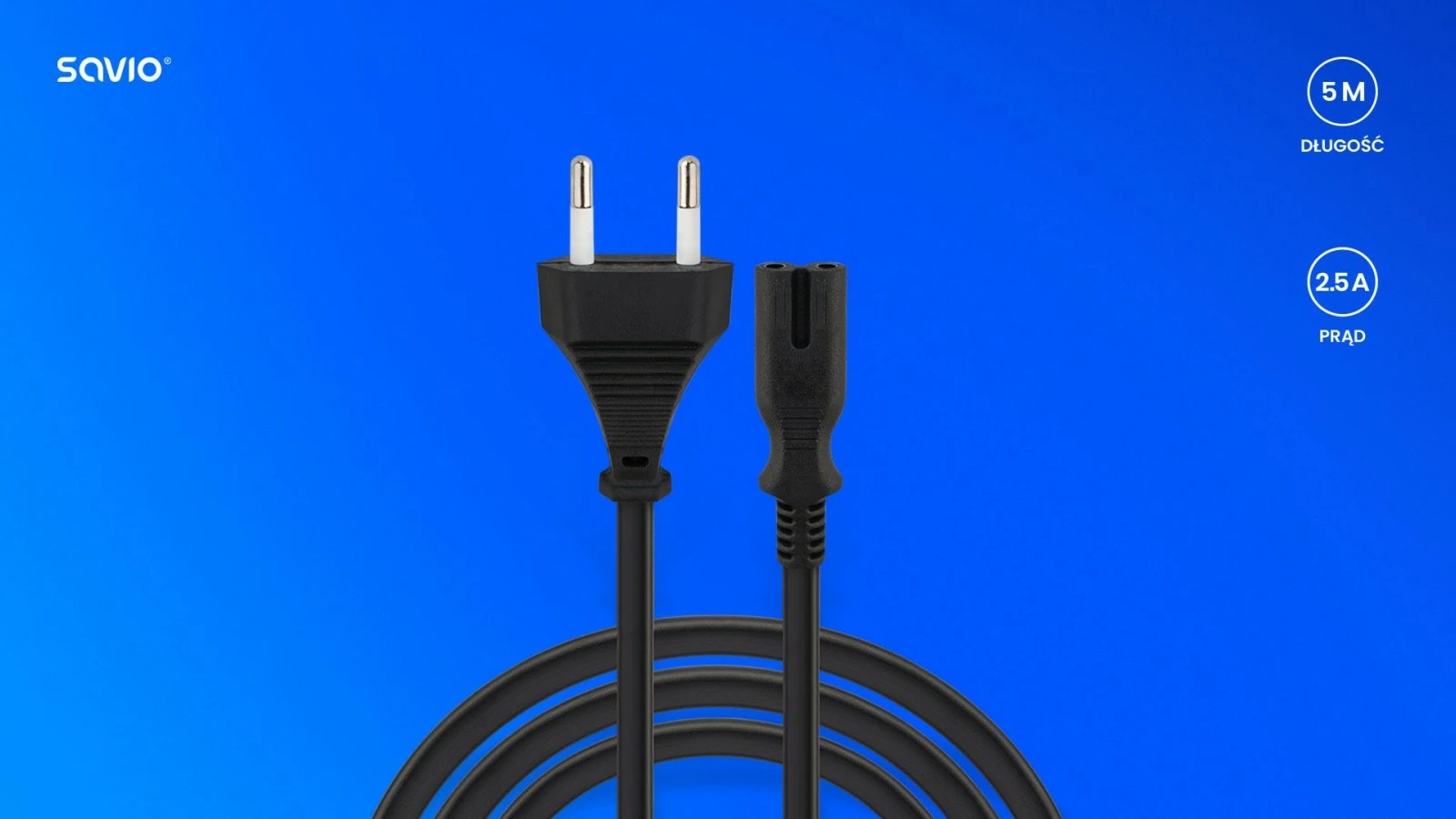 Kabllo rryme Savio CL-185, 2pin, 5m, e zezë