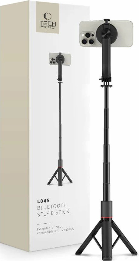 Selfie stick me tripod Tech-Protect L04S, Bluetooth, për smartphone, MagSafe, i zi