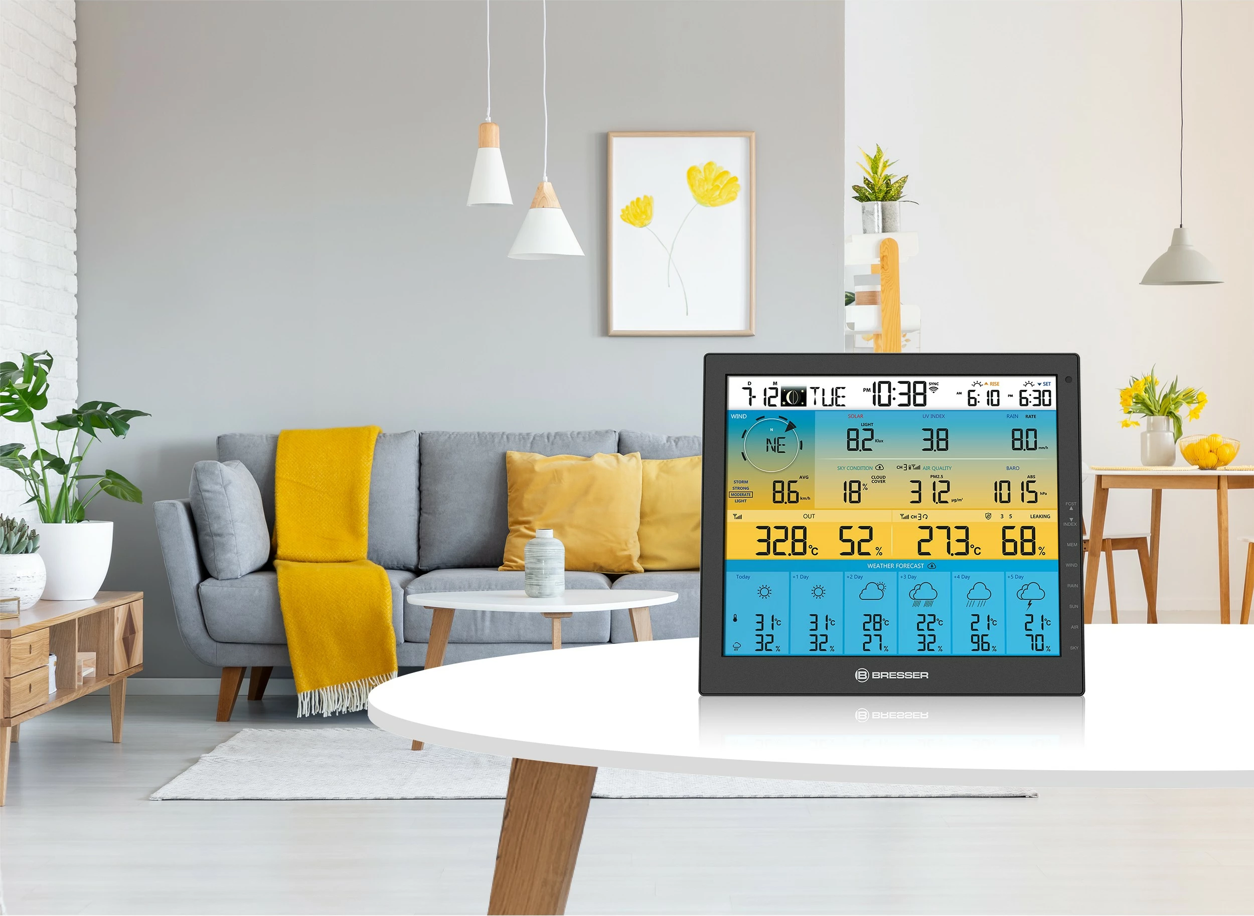 Stacion moti Bresser Wetter Center 7-in-1 solar 6-Tage 4cast Pro SF, i bardhë