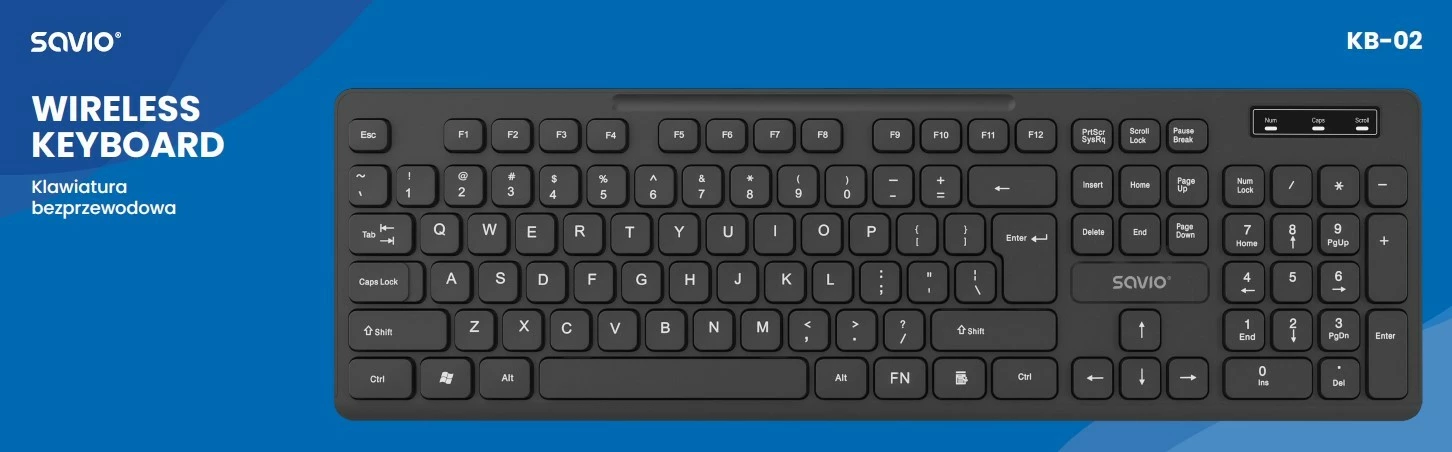 Tastierë wireless Savio KB-02, standarde, 2.4 GHz, USB, e zezë